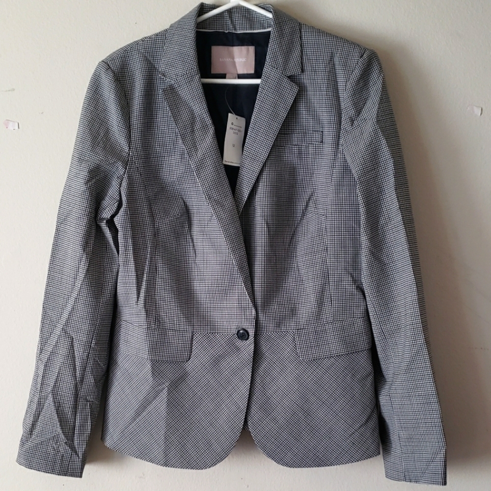 Banana Republic Black,Gray & White Women's Checkered Blazer